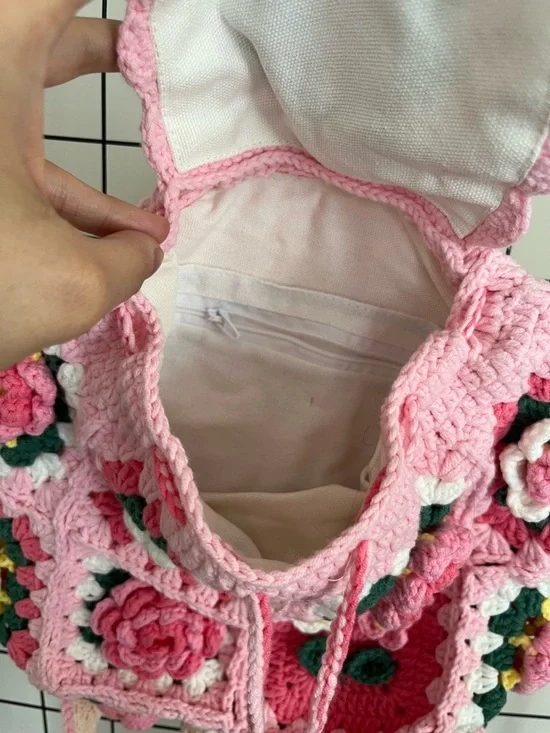 Pink Crochet Floral Backpack with 3D Roses - Picture 3 of 5